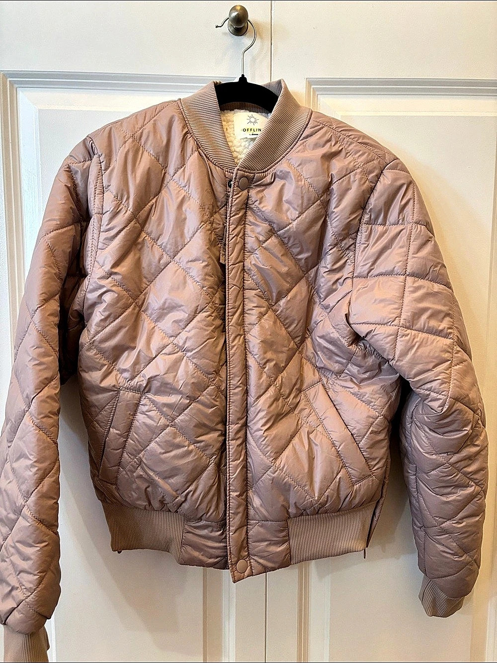American Eagle Quilted Sherpa-Lined Bomber in Pink Small Like New